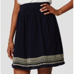 Loft navy embroidered fringe skirt L